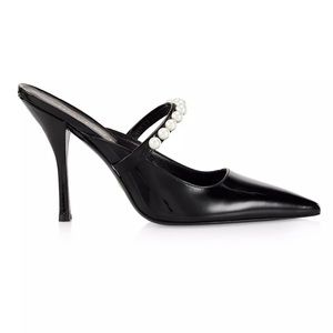 NWT Stuart Weitzman Goldie 100MM Imitation Pearl-Embellished Mules